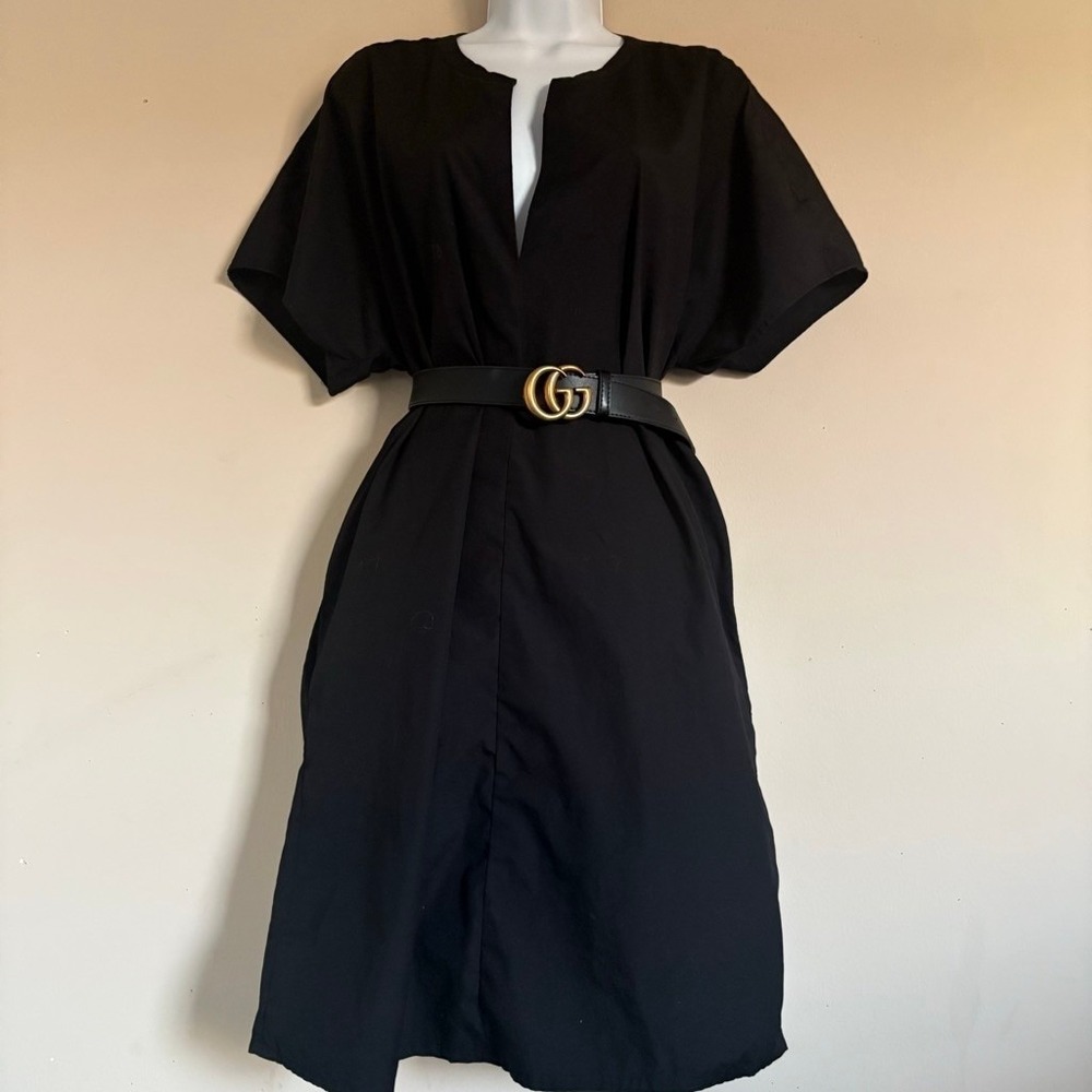 Vince Black Cotton Short Sleeve Split Neck Shift Dress VX59650951 L - Picture 3 of 14